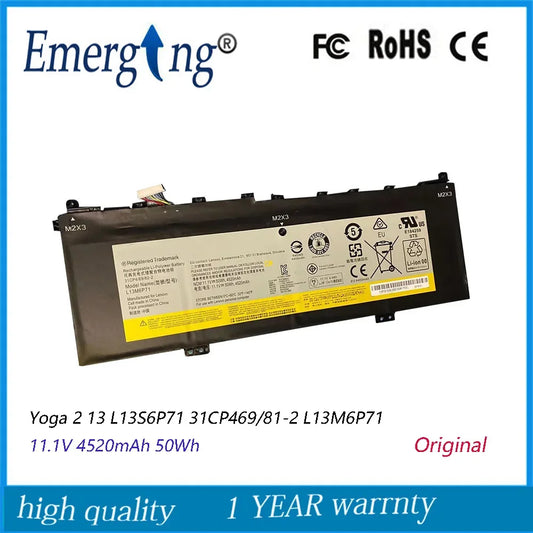 11.1V 50Wh New Original Laptop Battery L13M6P71 For Lenovo IdeaPad Yoga 2 13 Series L13S6P71 31CP469/81-2