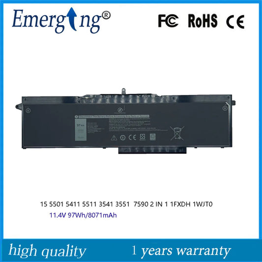 11.4V 97Wh New 1FXDH 1WJT0 D191G Laptop Battery for Dell  Latitude 5411 5510 Precision 3540U 3540 Inspiron 7500 7706 2-IN-1