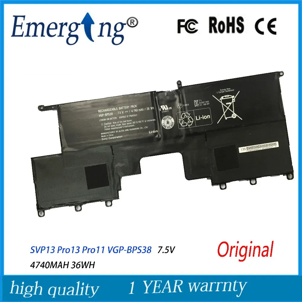 7.5V 36WH New Original Laptop Battery For SONY SVP13 Pro13 Pro11 VGP-BPS38