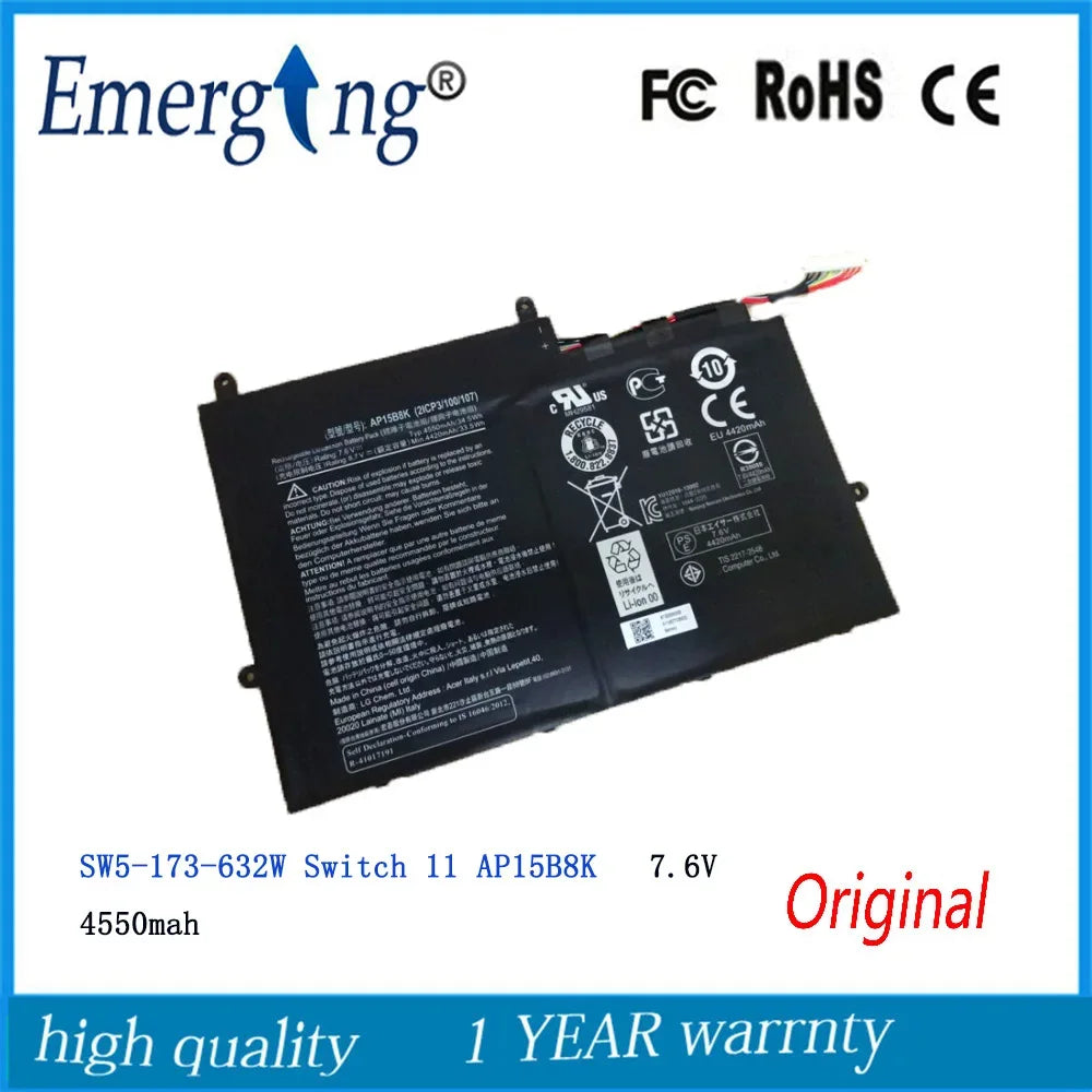 7.6V  4550Mah Original  New High Quality  AP15B8K Laptop Battery for Acer  W5-173-632W SW5-173 Switch 11