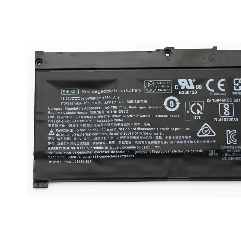 11.55V 52.5WH SR03XL  Battery for HP OMEN 15-CX 15-DC TPN-Q211 TPN-Q194 Q193 TPN-C133 TPN-C134 HSTNN-DB8Q L08934-2B1 L08855-855