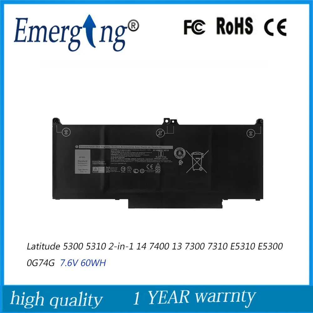 7.6V 60Wh MXV9V Laptop Battery For Dell Latitude 7300 7400 5300 5310 2-in-1 Series P97G001 829MX P99G001 P100G001 5VC2M