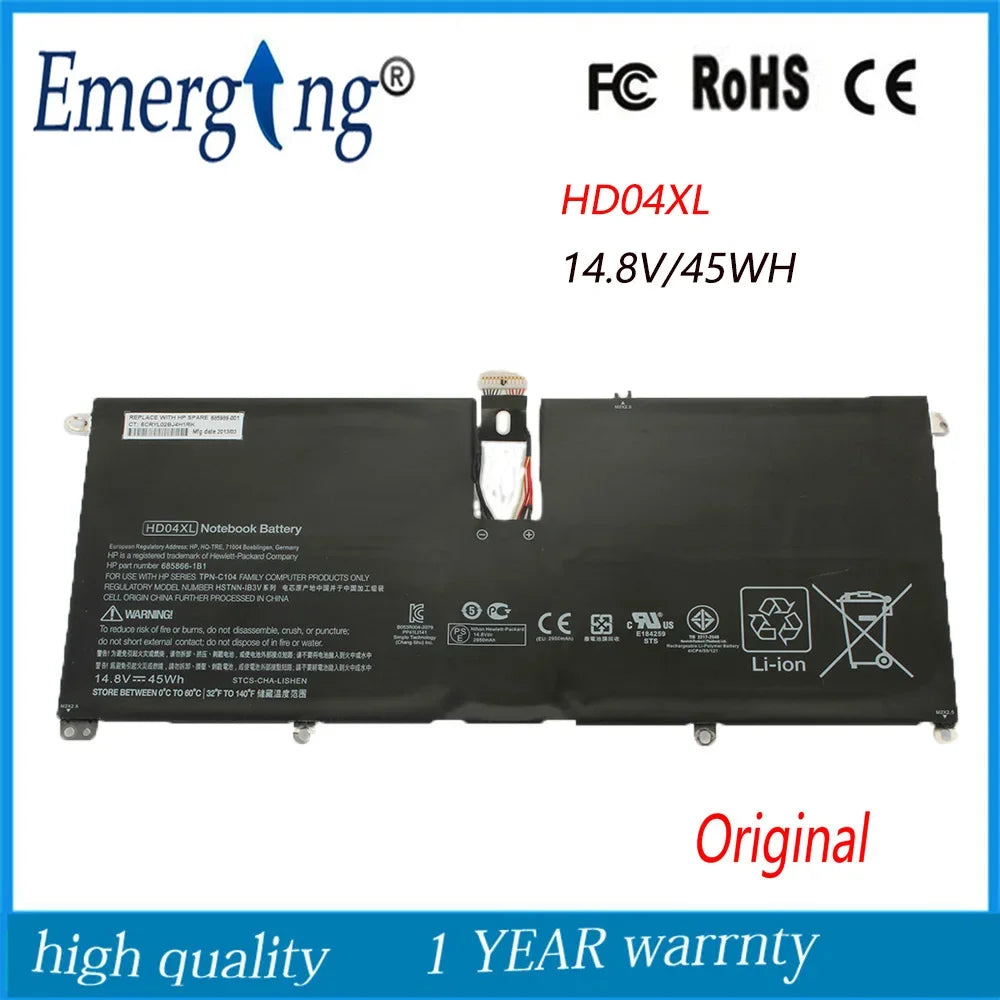 14.8V 45Wh New Original  Laptop Battery for HP HD04XL Envy Spectre TU XT 13-2000eg HSTNN-IB3V  TPN-C104