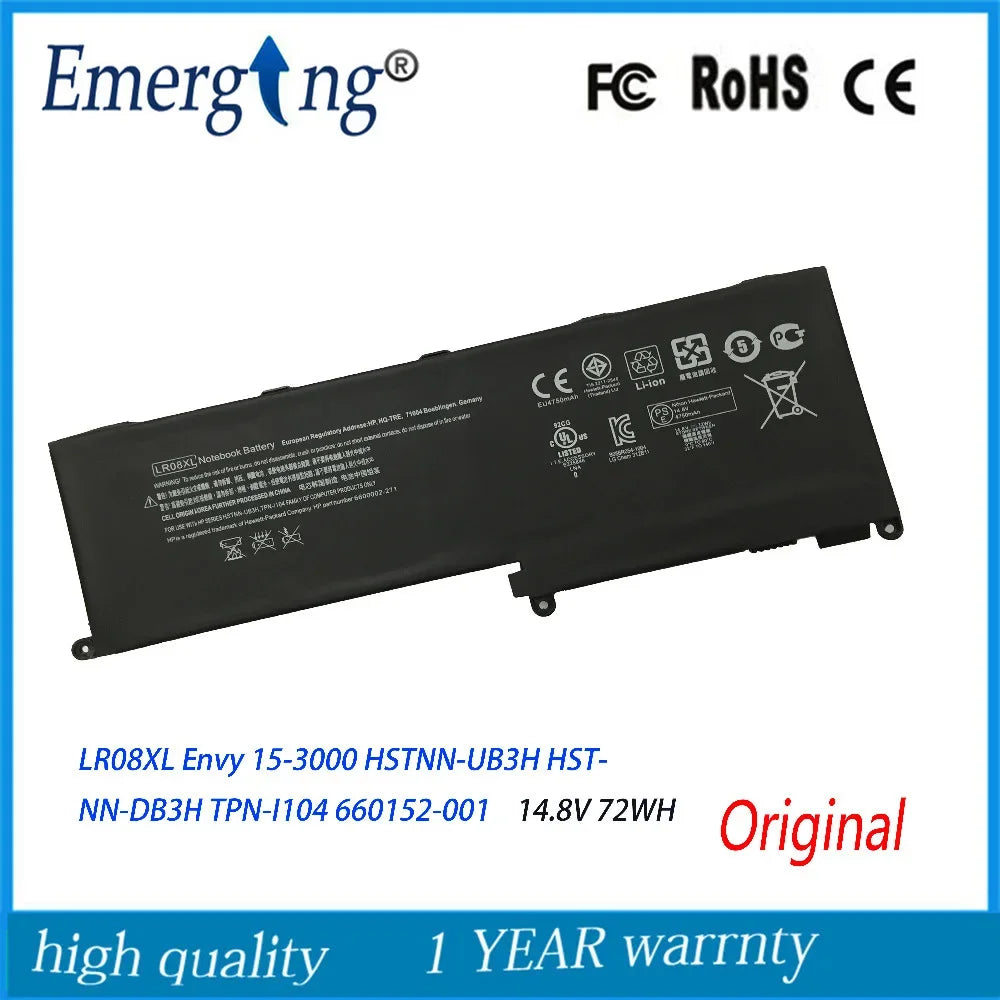 14.8V 72WH New Original Laptop Battery for HP Envy 15-3000 660152-001 HSTNN-DB3H HSTNN-UB3H TPN-I104 LR08 LR08072XL LR08XL