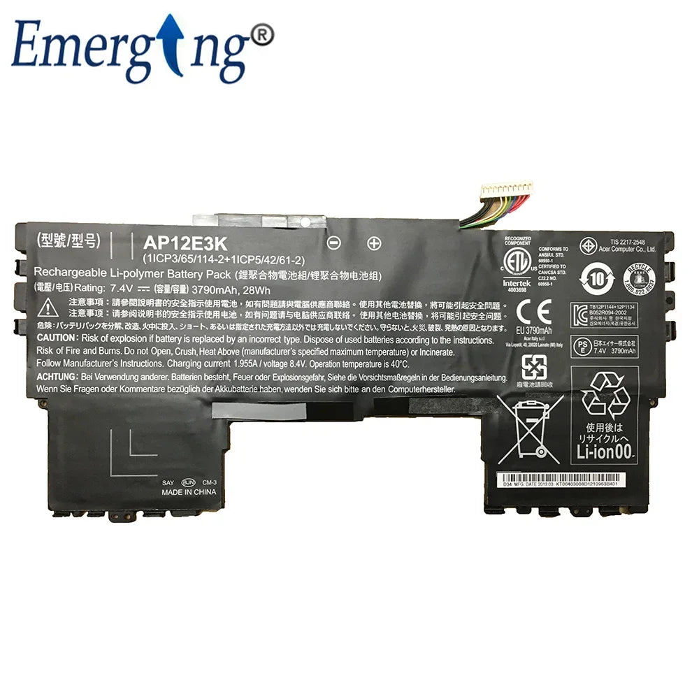 7.4V 3790mAH 28WH Original  AP12E3K Laptop Battery for Acer Aspire  S7-391-53314G12aws 11CP5/42/61-2  S Ultrabook Series