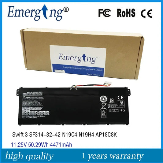 11.25V 50.29Wh 4471mAh AP18C8K Original Laptop Battery For Acer Swift 3 SF314-57-77MU 3INP5/82/70 Aspire 5 A514-54 A515-56 56G