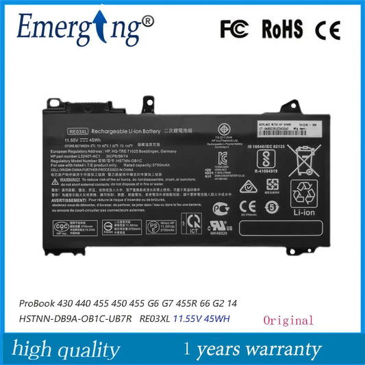 11.55V 45WH Original Laptop Battery RE03XL RF03XL For HP ProBook 430 440 445 450 455 G6 Series HSTNN-DB9N HSTNN-UB7R L32407-2B1