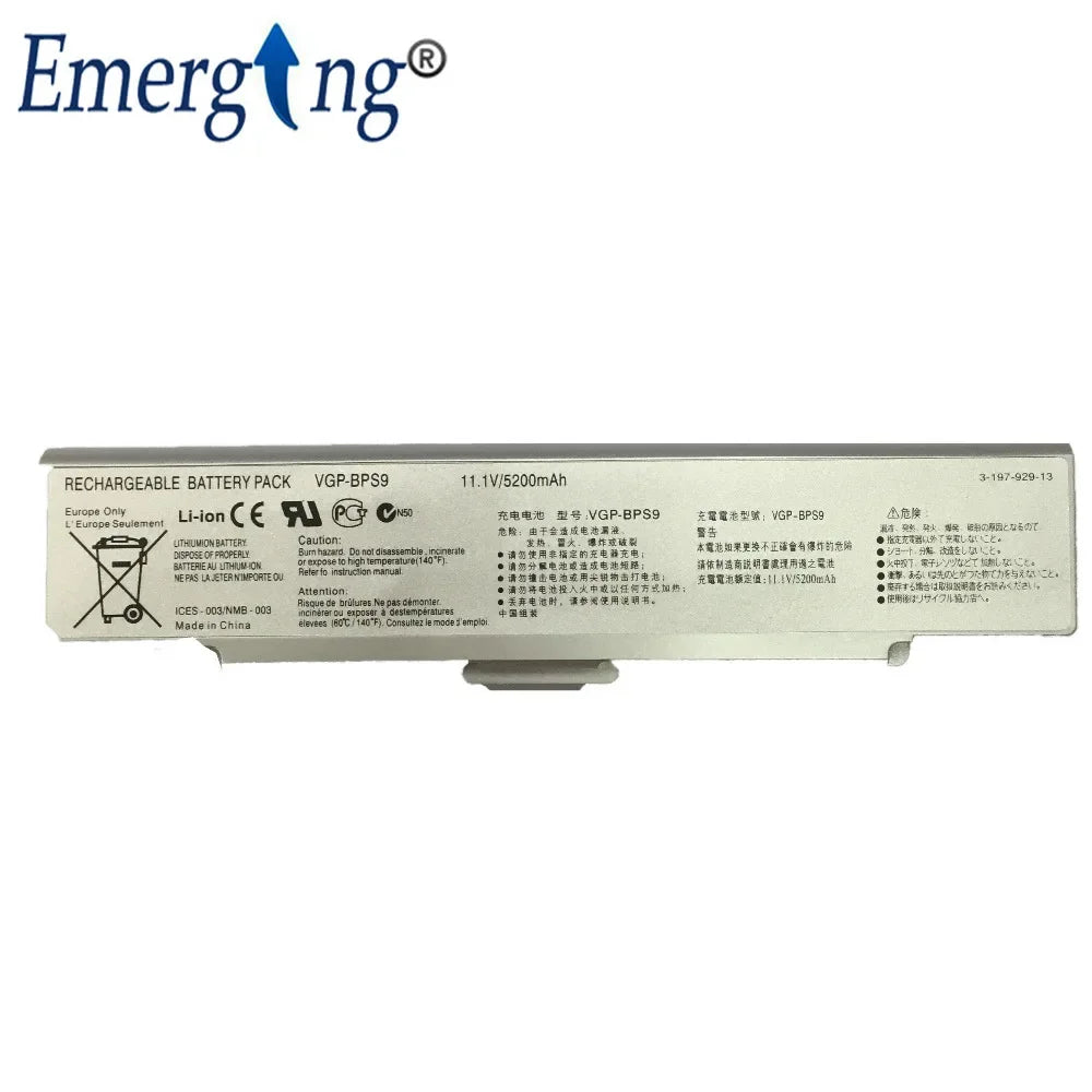 11.1V 5200Mah Laptop Battery for SONY VGP-BPS9/S/b VGP-BPL9 BPS10 BPS9 CR23 CR33CR31