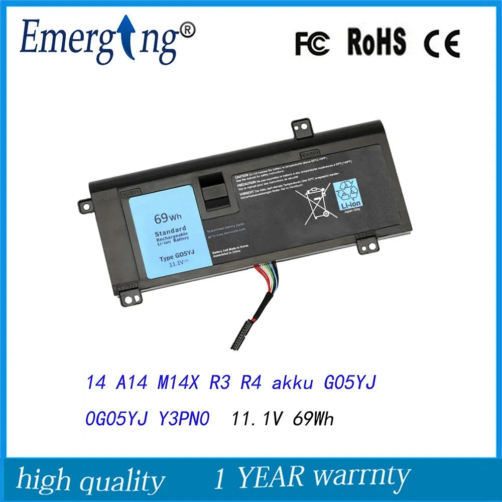 11.1V 69Wh New Laptop Battery G05YJ  For Dell Alienware 14 M14X R3 14D-1528 0G05YJ Y3PN0 8X70T 14 A14 R4