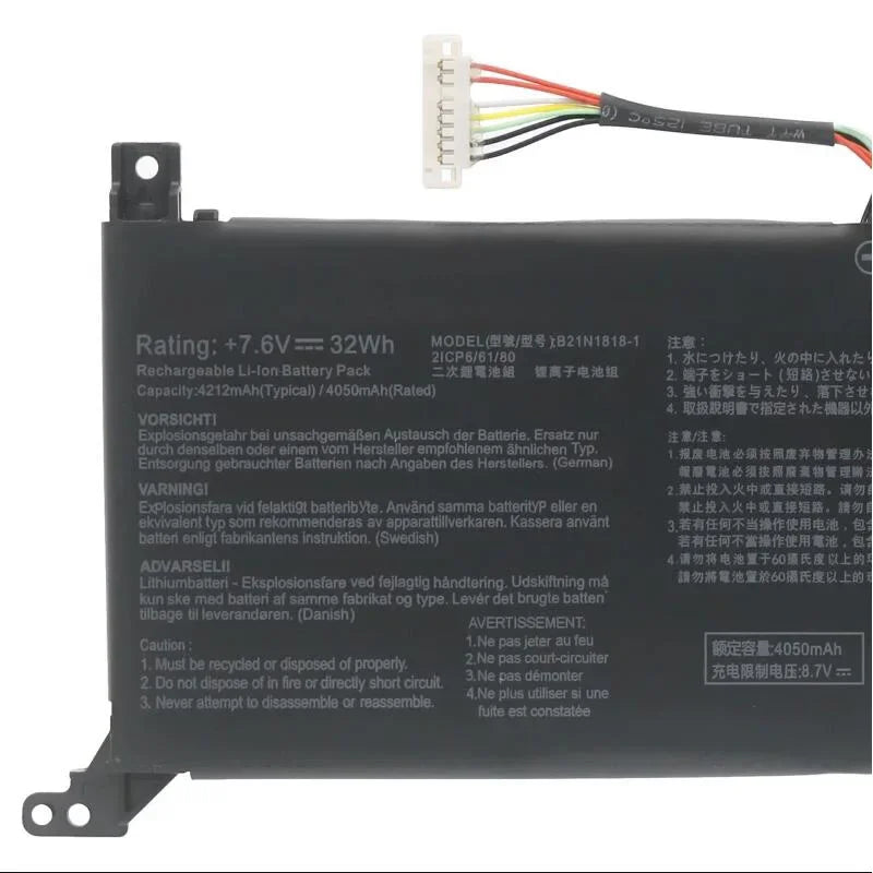 7.6V  32Wh B21N1818-1 Laptop Battery For Asus A409FA  A409FJ B21BnEH E406MAS F509FA P509JA R409UA X409BA 2ICP7/60/80