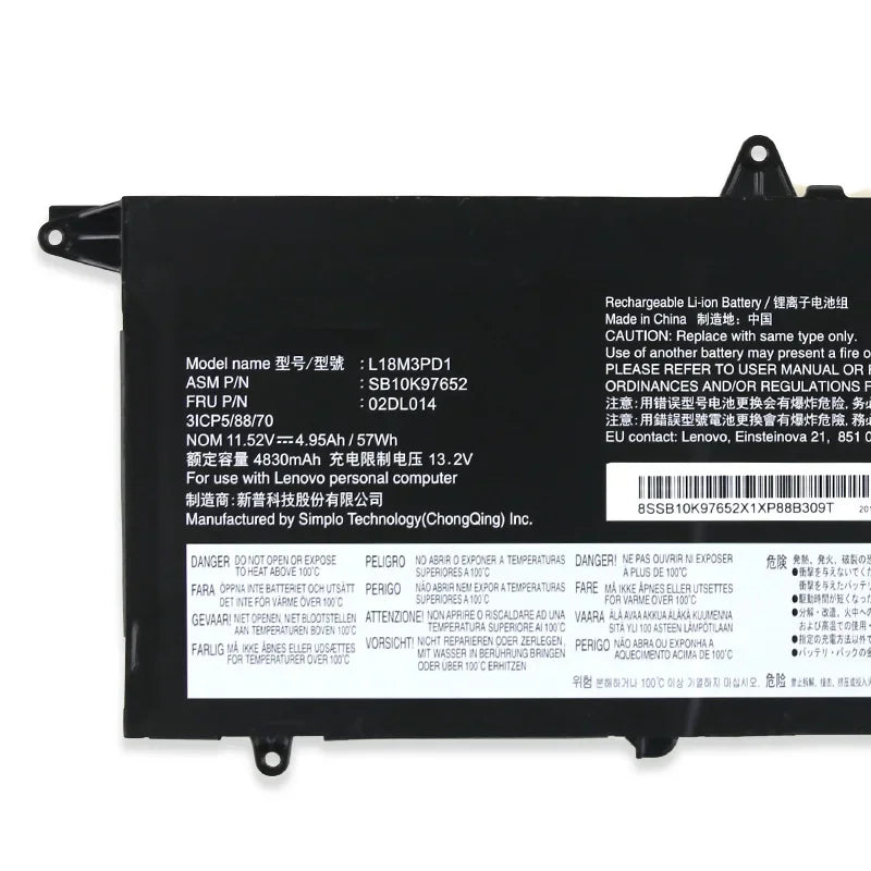 11.52V 57Wh Laptop Battery L18M3PD1 For Lenovo ThinkPad T490s T495s L18L3PD1 L18M3PD2 L18C3PD2 5B10W13878 SB10T83123