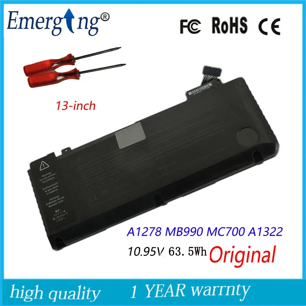 10.95v 63.5Wh New  Original   A1322 Laptop Battery for APPLE Macbook Pro 13" A1278 Mid 2009/2010/2011/2012 With Tools