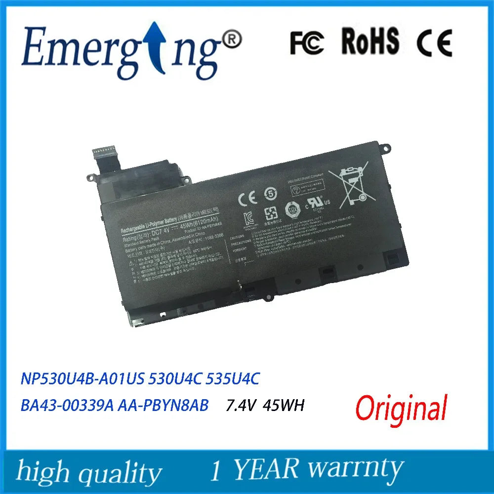 7.4V 45WH New Laptop Battery AA-PBYN8AB For SAMSUNG NP530U4B-A01US 530U4C PBYN8AB BA43-00339A