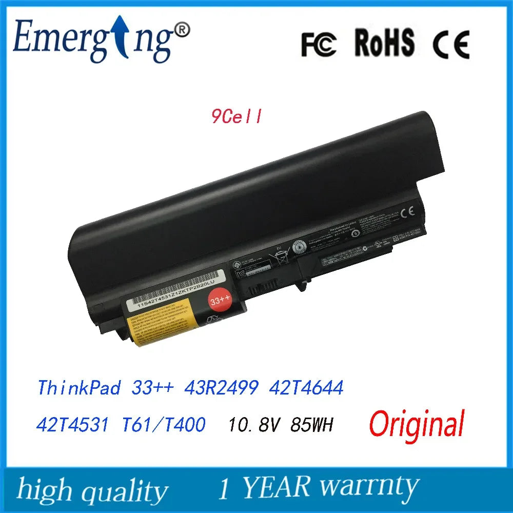 9Cells 85Wh New  Original  Laptop Battery for lenovo IBM Thinkpad T61 R400 R61 R61i T400 43R2499 42T4644 42T4531