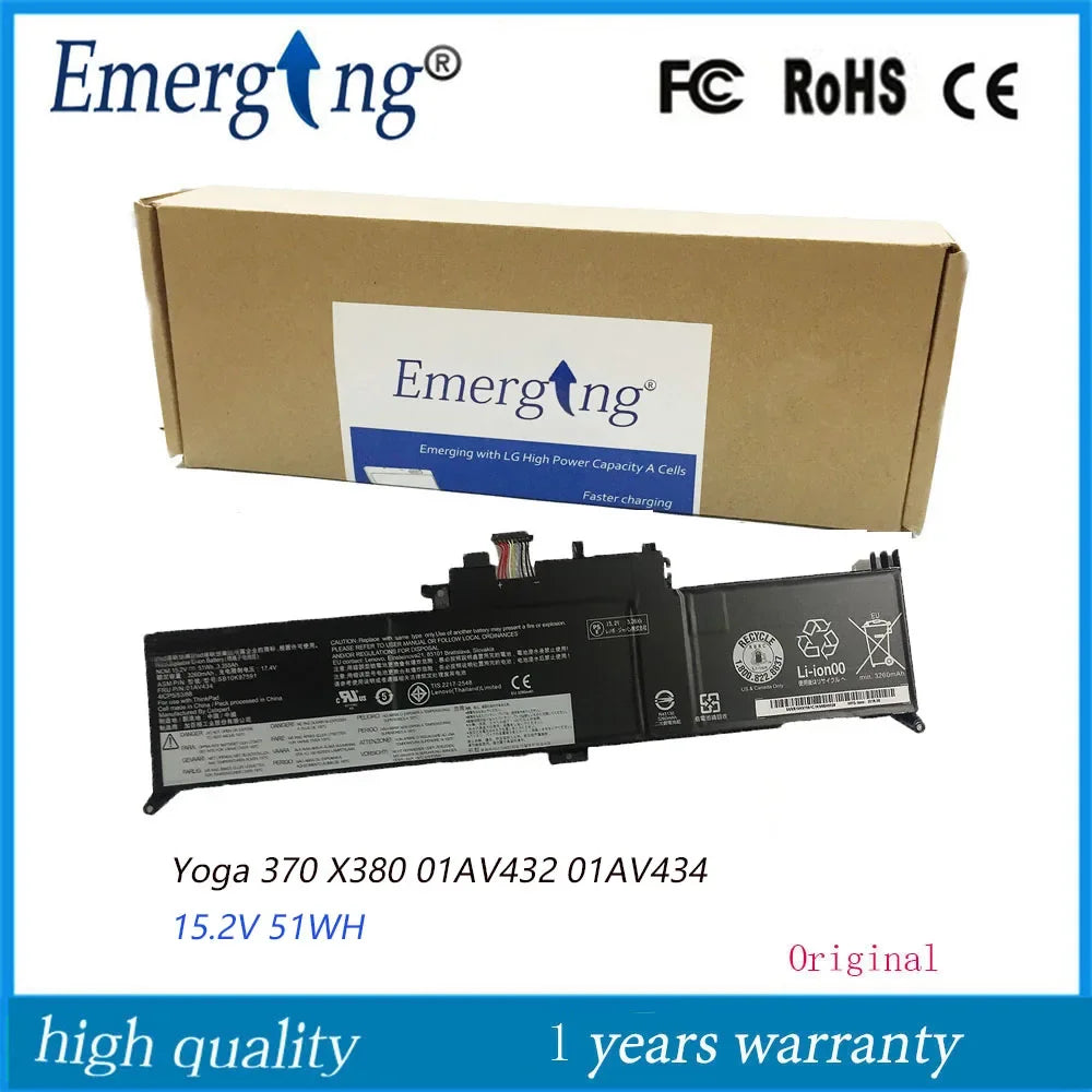 15.2V 51WH New Laptop Battery 01AV434 for Lenovo ThinkPad Yoga 370 X380 01AV432 SB10K97591 SB10K97590