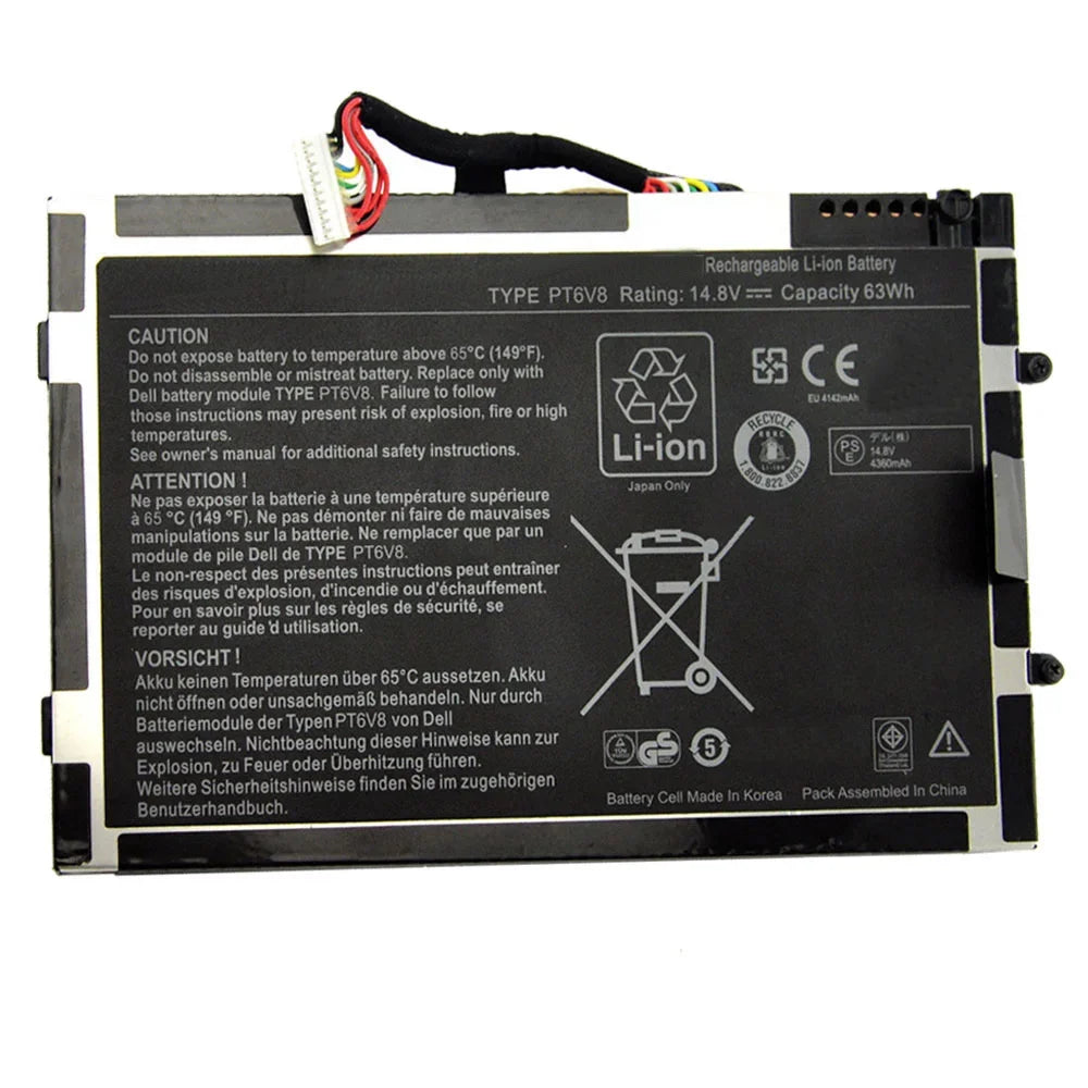 14.8V 63WH  PT6V8 Laptop Battery for Dell Alienware M11X M14X R1 R2 R3 8P6X6  08P6X6 T7YJR P06T