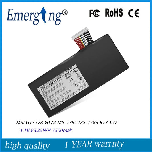 11.1V 7500mAh  BTY-L77 New Laptop Battery For MSI GT72-2QE GT72-2QD GT72S 6QF GT72VR-6RD MS-1783 MS-1781