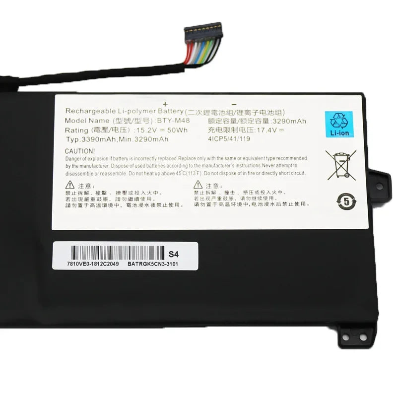 15.2V 50Wh BTY-M48 New Laptop Battery For MSI PS42 8RB 8RA 8RC MECHREVO S1 S1-C1 4ICP5/41/119