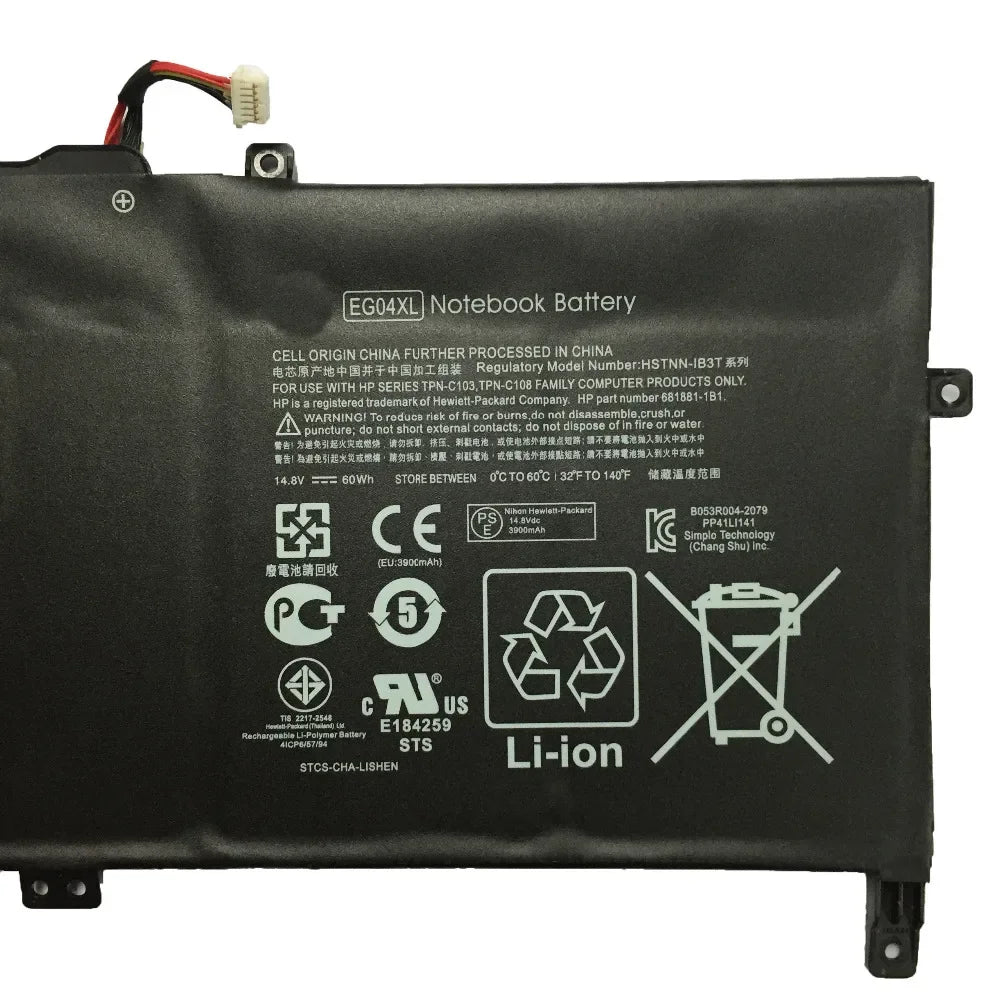 14.8V 60WH New Laptop Battery for HP Envy Sleekbook 6 Series 681881-121 681881-271 TPN-C103 HSTNN-IB3T EG04Xl TPN-C108