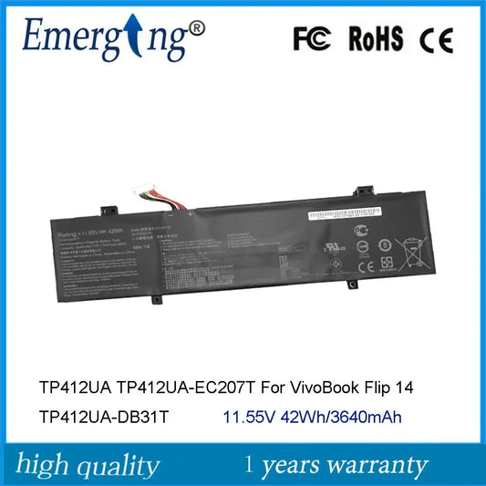 11.55V 42Wh C31N1733 Laptop Battery For ASUS VivoBook Flip 14 0B200-02970000 TP412UA TP412UA-EC207T3ICP5/58/78