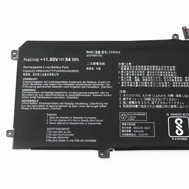 11.55V 54Wh 4680mAh  Battery C31N1610 for ASUS ZenBook UX330C UX330CA U3000C 3ICP3/97/103