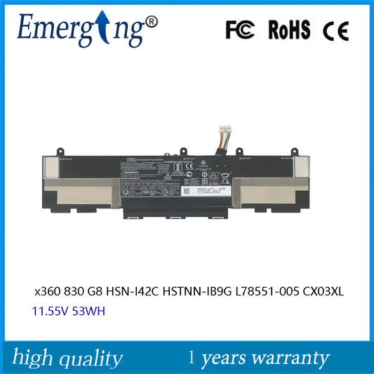 11.55V 53Wh CXO3XL CX03XL  Laptop Battery for HP Elitebook 830 G8 Series Notebook HSTNN-LB8R  L77624-421 L78551-005