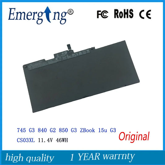 11.4V 46WH Laptop Battery CS03XL for HP EliteBook 740 G3 745 G3 840 G2 850 ZBook 15u G3 HSTNN-I41C-4mt43 Mobile Thin Client