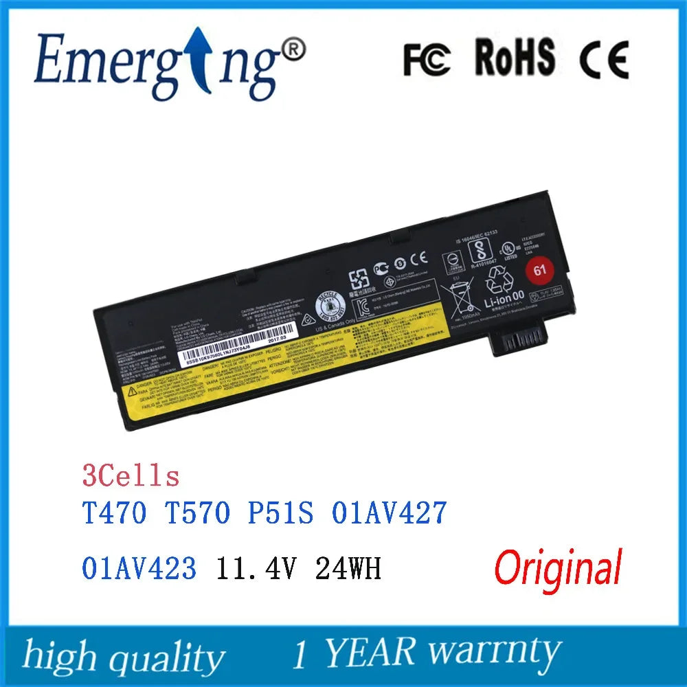 11.4V 24Wh New  Original Laptop Battery for lenovo ThinkPad  T470 T570 P51S 01AV427 01AV426