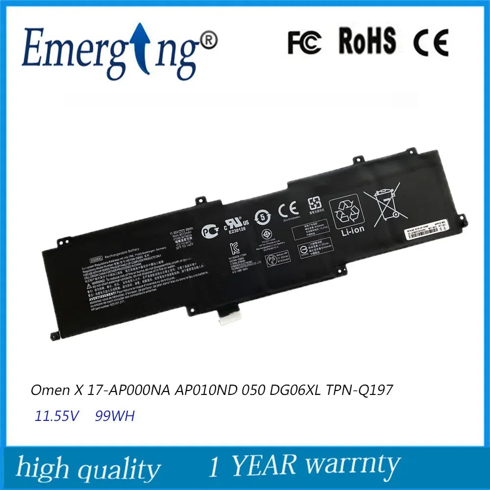 11.55V 99WH Original Laptop Battery DG06XL for HP Omen X 17-AP000NA NP NX AP001NN AP002NB AP003NS AP004NF  HSTNN-DB8G