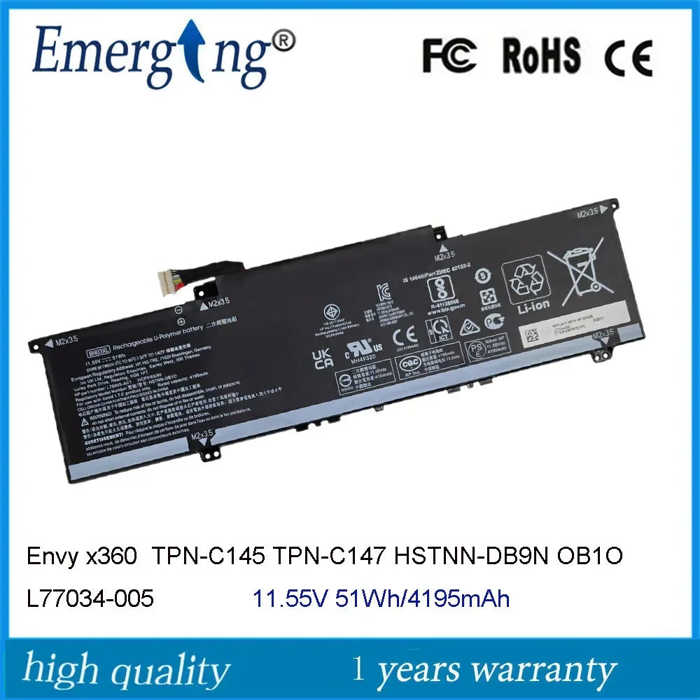 11.55V 51WH BN03XL  Laptop Battery for HP Envy x360 TPN-C145 TPN-C147 15m-ee0013dx  HSTNN-DB9N HSTNN-OB1O L73965-271