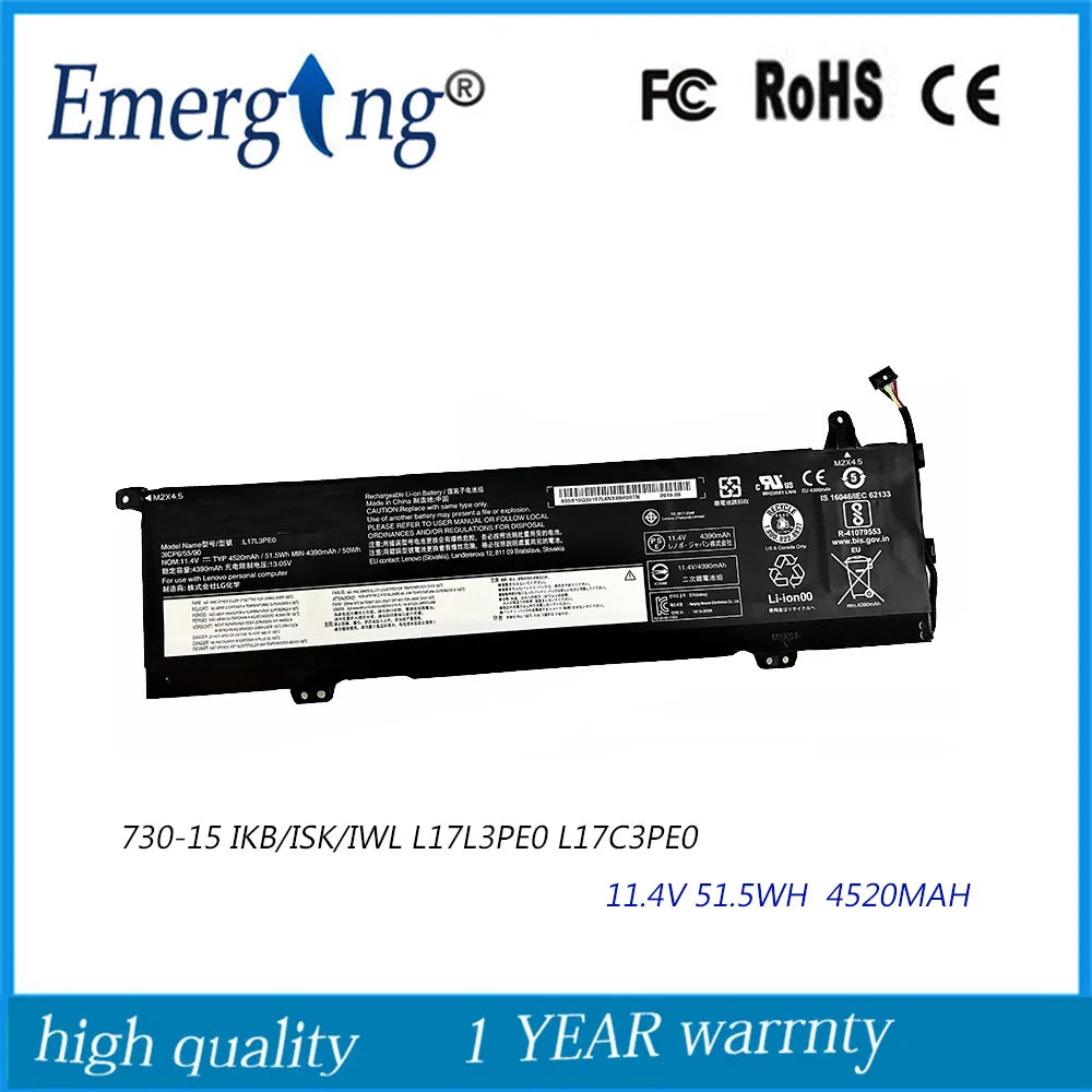 11.4V 51.5Wh  Laptop Battery L17C3PE0 L17L3PE0  For Lenovo Yoga 730-15IKB 730-15IWL 730-15IKB(81CU) 730-15IWL-81JS S