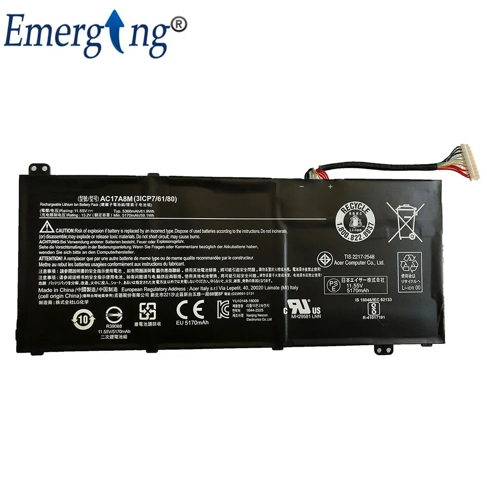 11.55V 61.9Wh Original AC17A8M New Laptop Battery for Acer 3ICP7 Spin 3 SP314-52-34M3  SP314 SF314