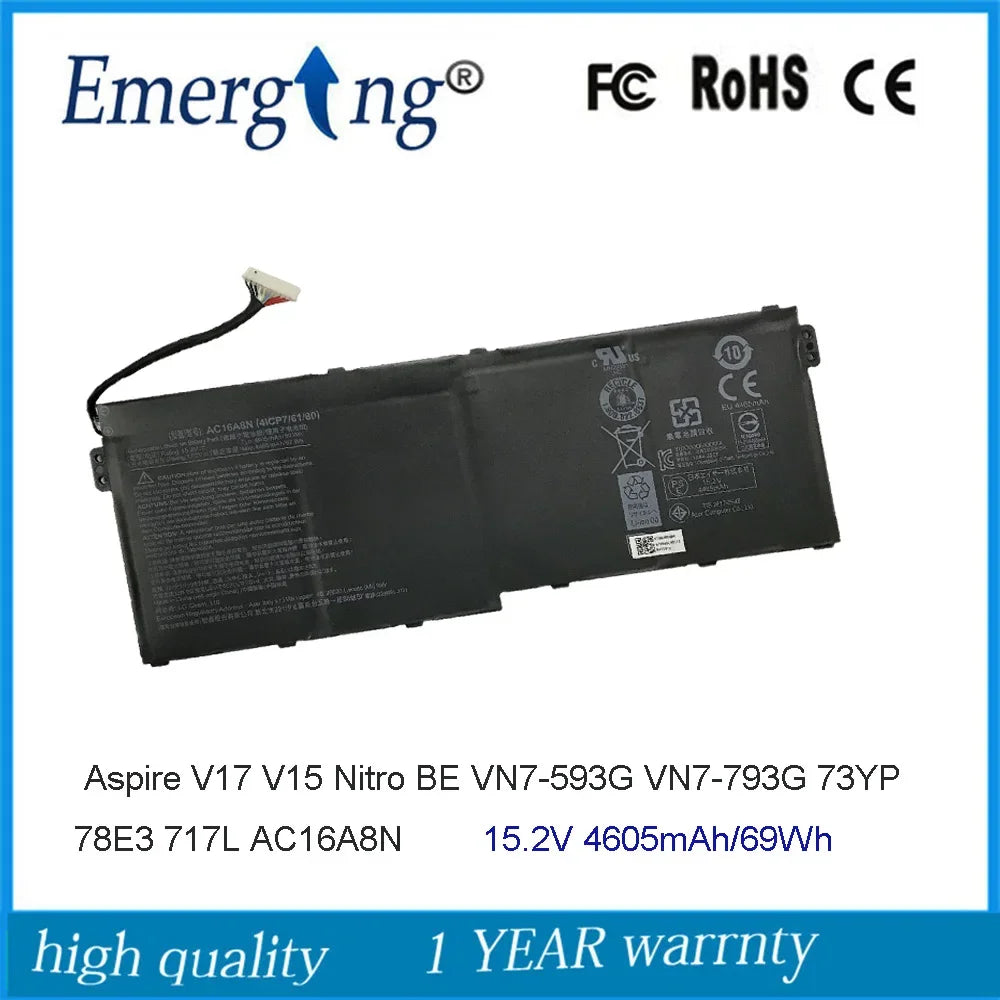 15.2V 69Wh AC16A8N Laptop Battery For Acer Aspire Nitro V17 VN7-793G V 15 BE VN7-793G 41CP7/61/80