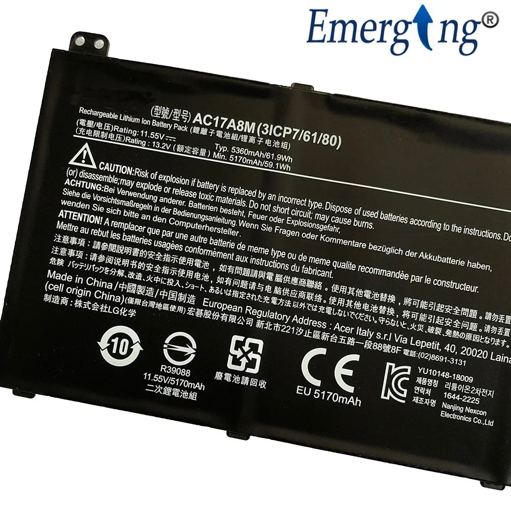 11.55V 61.9Wh Original AC17A8M New Laptop Battery for Acer 3ICP7 Spin 3 SP314-52-34M3  SP314 SF314