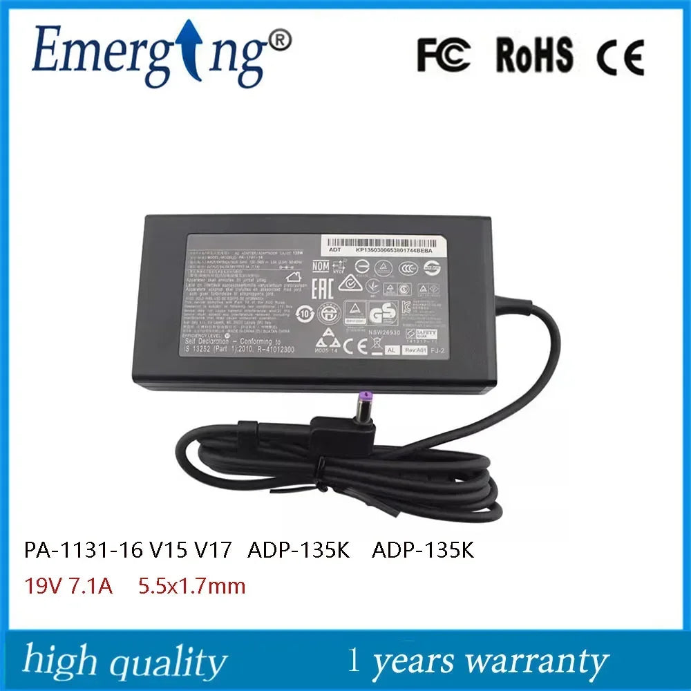 19V 7.1A 5.5*1.7mm 135W Original New AC Laptop Adapter For Ace  Aspire V15 V17 Nitro 5  VN7 PA-1131-05