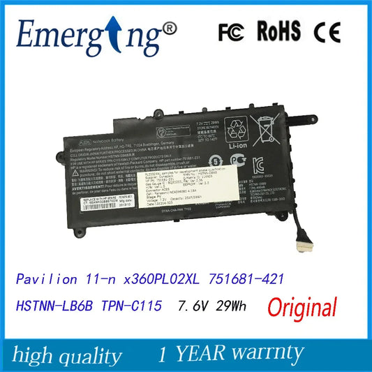 7.6V 29WH New Original Laptop Battery for HP Pavilion 11-n x360 PL02XL 751681-421 HSTNN-LB6B TPN-C115