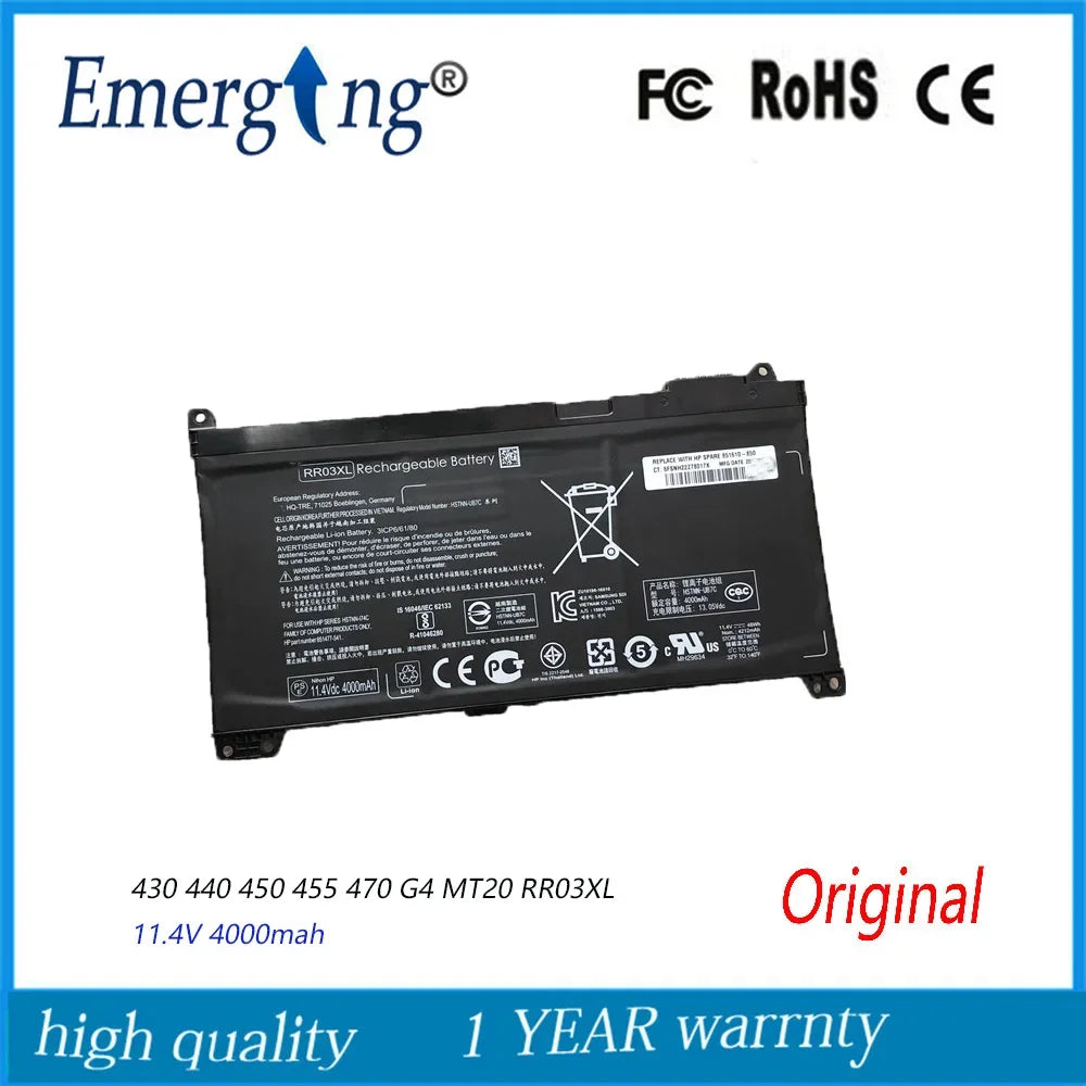 11.4V Original  Laptop Battery RR03XL for HP ProBook 430 440 450 455 470 G4 G5 MT20  HSTNN-UB7C HSTNN-LB71