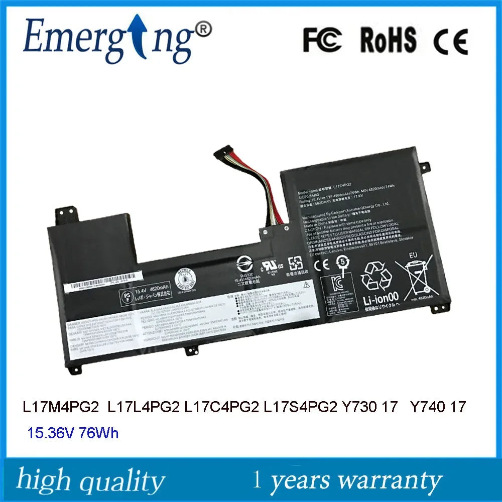 Y730-17 Y740-17 17ICH Laptop Battery  For Lenovo Legion Y730 4ICP6/54/90 L17M4PG2 L17L4PG2  L17C4PG2 L17S4PG2 76Wh