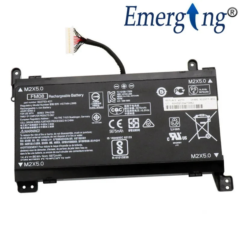 14.6V 86Wh New Original  Laptop Battery FM08 for HP Omen 17-an014ng HSTNN-LB8B 922753-421 922977-855 Series 16 Cables