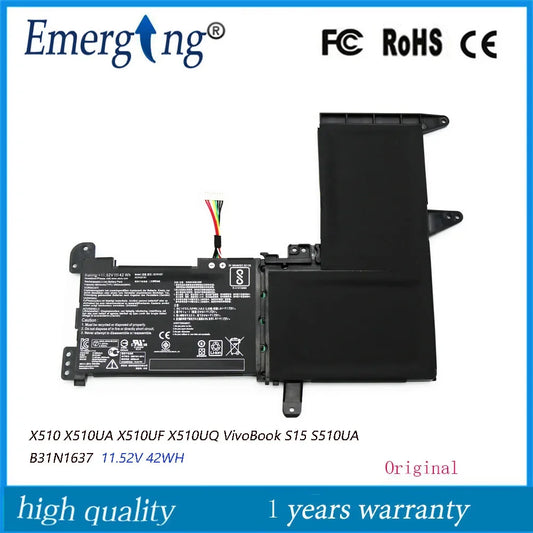 11.52V 42Wh Laptop Battery B31N1637 For ASUS VivoBook S15 S510UA S510UQ S510UN S510UR F510UA X510 X510UA X510UF X510UQ