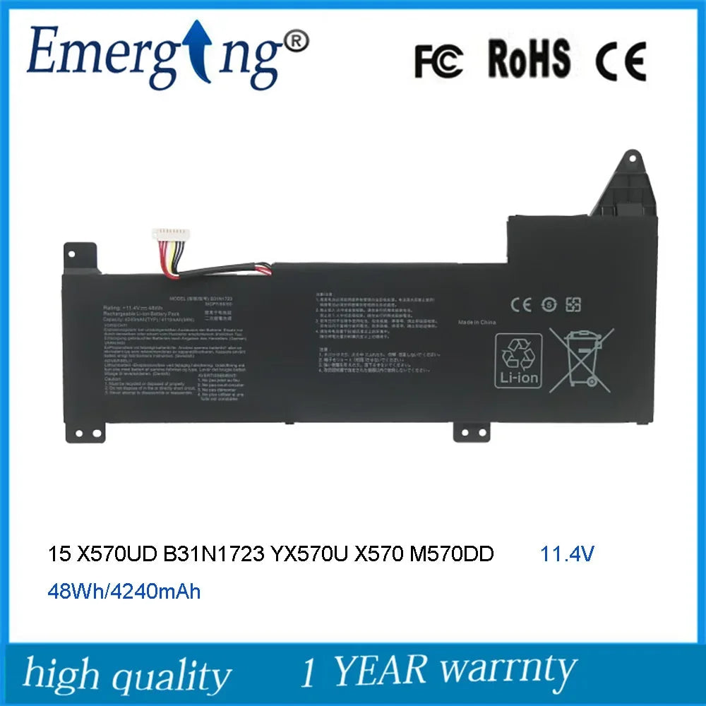 11.4V 48Wh  B31N1723 Laptop Battery  For ASUS  VivoBook 15 X570UD X570ZD-1B YX570U YX570UD8250 M570DD YX570ZD