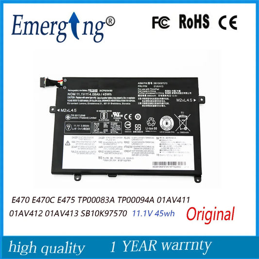 11.1V 45WH New Original 01AV413 Battery for Lenovo  E470 E470C E475 TP00083A TP00094A 01AV411 01AV412 SB10K97570 SB10K97569