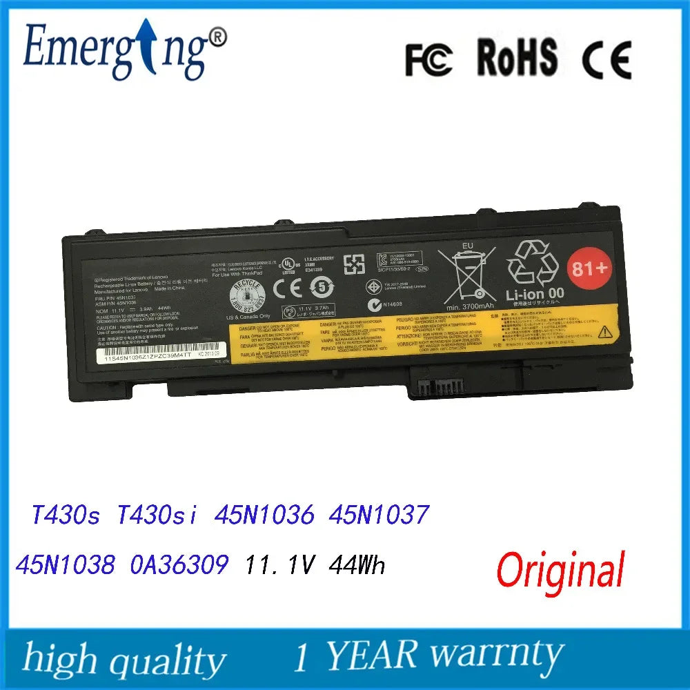 11.1V 44Wh Original  New  Laptop Battery for  Lenovo ThinkPad T430s T430si 45N1036 45N1037 45N1038 0A36309