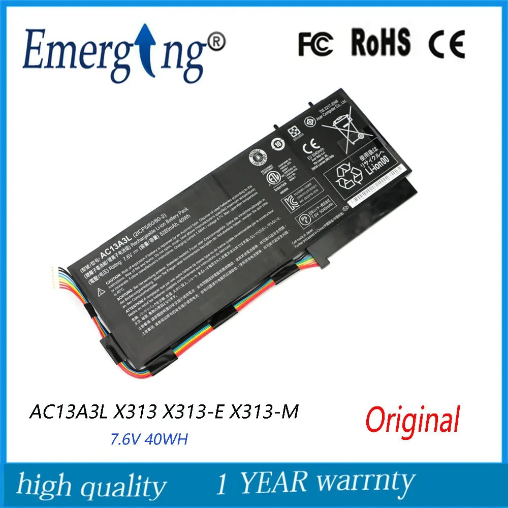 7.6V  5280Mah Original  AC13A3L  Laptop Battery for Acer AC13A3L TravelMate X313-M series C1-Y1-a21 2ICP5/60/80-2