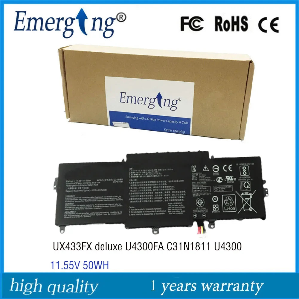 11.55V 50Wh Original Battery C31N1811 for ASUS Zenbook 14 UX433FA Deluxe 13 14 Bx433fn  C31PoJ5 UX433FQ 0B200-03080000